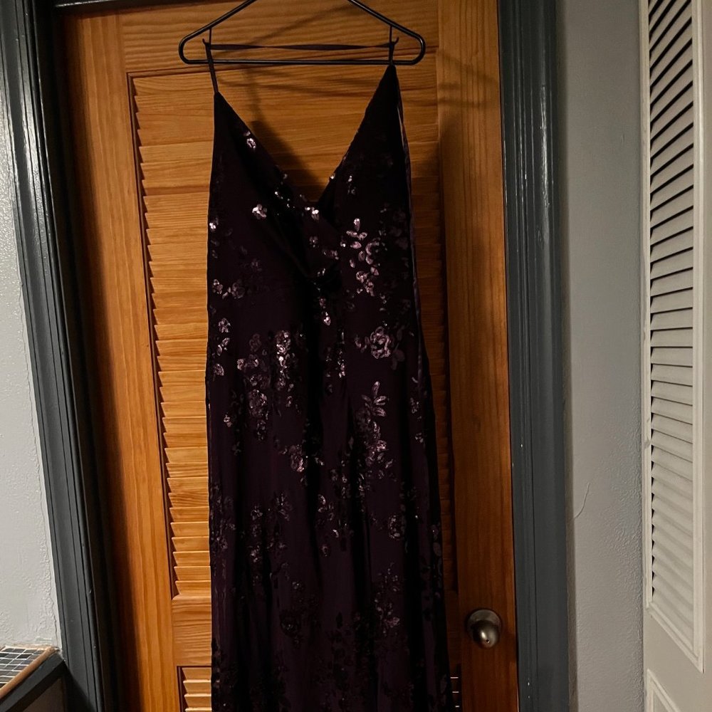 Purple ankle-length sequin prom or bridesmaid dress